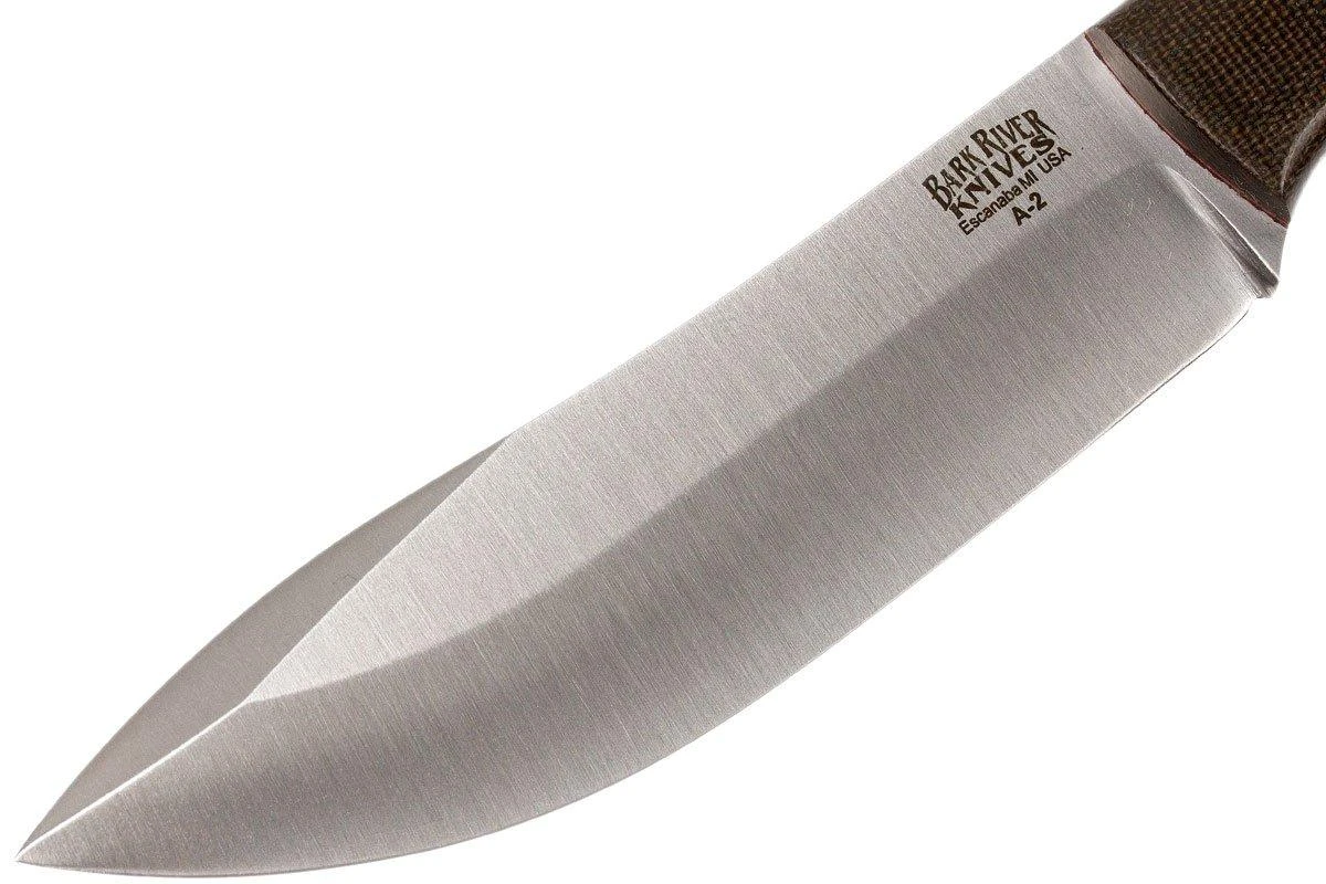 Bark River Kalahari Hunter A2, Green Canvas Micarta, Red Liners, Brown Sheath 5 Bark River Kalahari Hunter A2, Green Canvas Micarta, Red Liners, Brown Sheath – Image 3