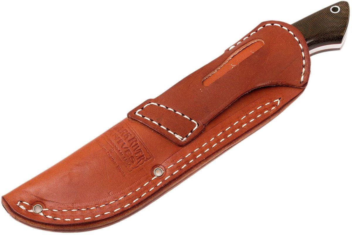 Bark River Kalahari Hunter A2, Green Canvas Micarta, Red Liners, Brown Sheath 10 Bark River Kalahari Hunter A2, Green Canvas Micarta, Red Liners, Brown Sheath – Image 8