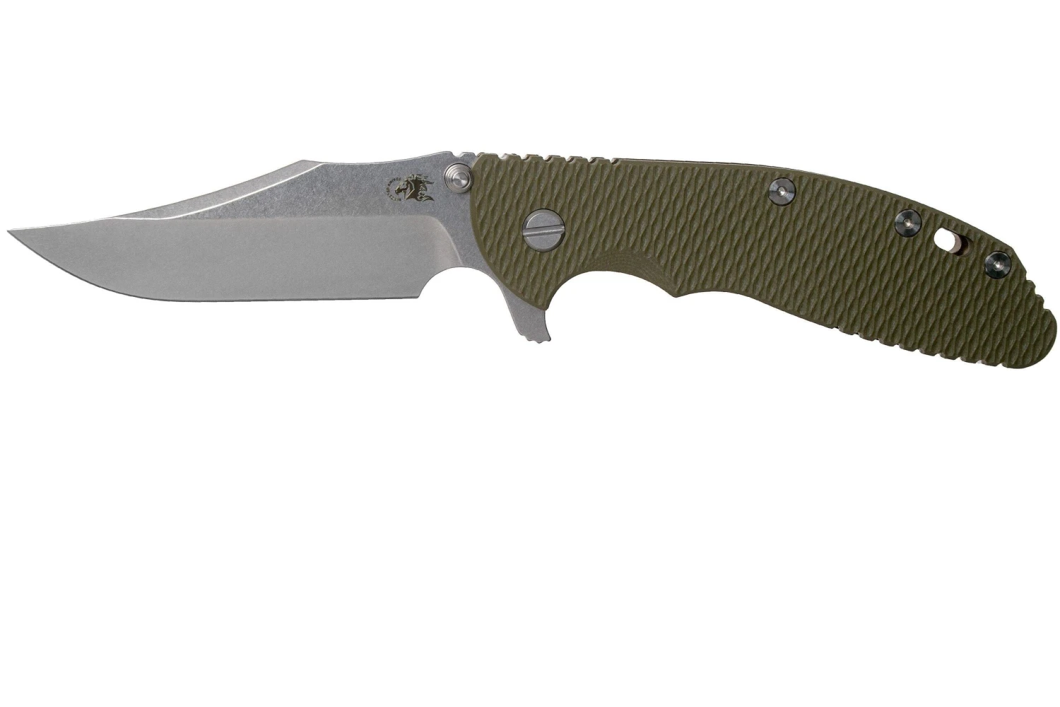 Rick Hinderer XM-24 4” Bowie, CPM 20CV, Stonewashed Bronze, OD Green G10 Couteau De Poche 3 Rick Hinderer XM-24 4” Bowie, CPM 20CV, Stonewashed Bronze, OD Green G10 Couteau De Poche