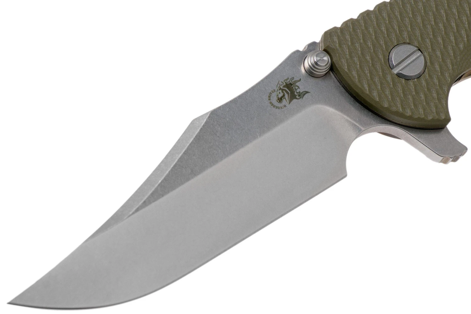 Rick Hinderer XM-24 4” Bowie, CPM 20CV, Stonewashed Bronze, OD Green G10 Couteau De Poche 5 Rick Hinderer XM-24 4” Bowie, CPM 20CV, Stonewashed Bronze, OD Green G10 Couteau De Poche – Image 3