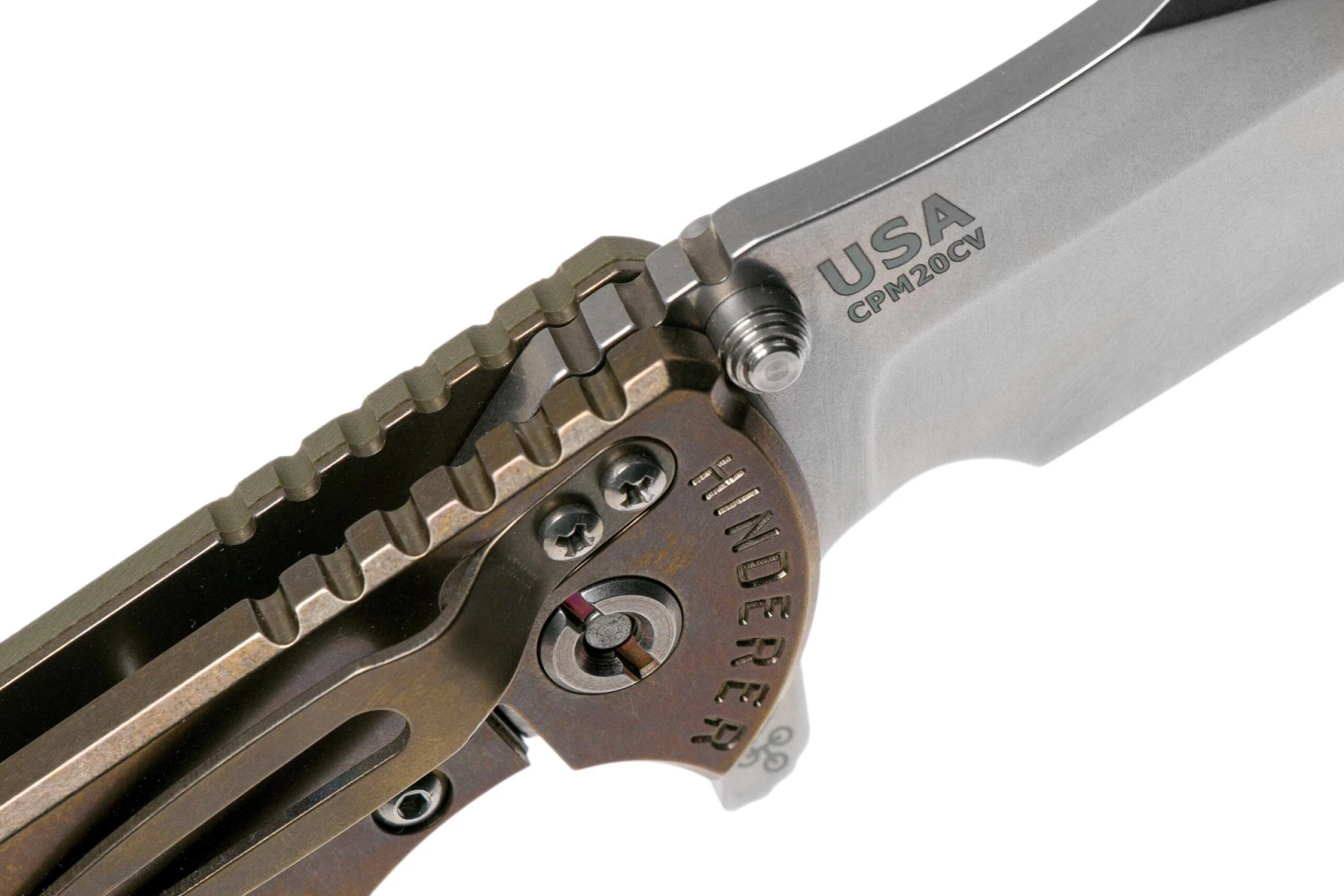 Rick Hinderer XM-24 4” Bowie, CPM 20CV, Stonewashed Bronze, OD Green G10 Couteau De Poche 8 Rick Hinderer XM-24 4” Bowie, CPM 20CV, Stonewashed Bronze, OD Green G10 Couteau De Poche – Image 6